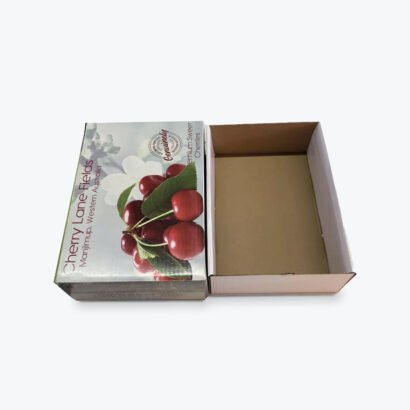 Cherry packaging box with a sturdy lid and tray design, featuring premium printed graphics for fresh cherry storage and transport.