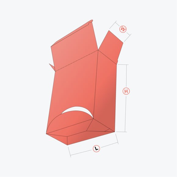 Custom dispenser box design with labeled dimensions for length, width, and height.