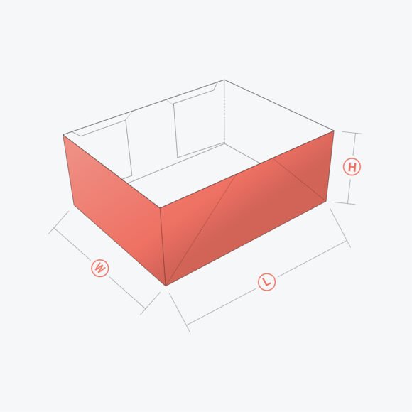 Four corner tray box design with labeled dimensions for length, width, and height.