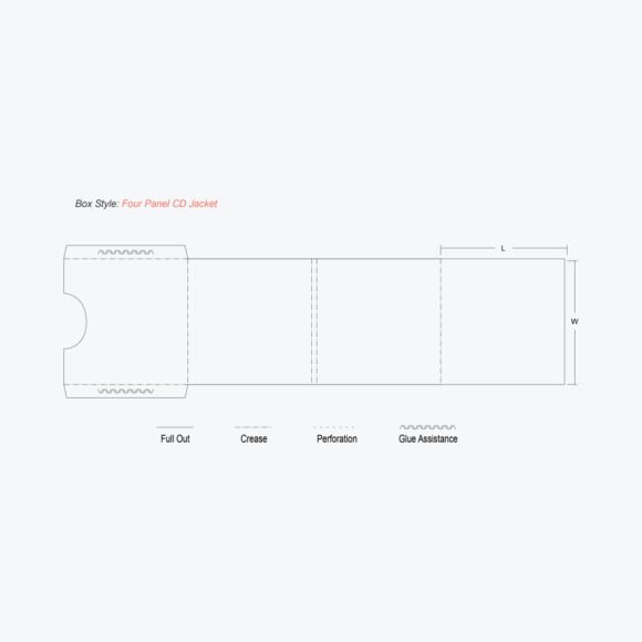 Four Panel CD Jacket flat template with crease and glue marks.