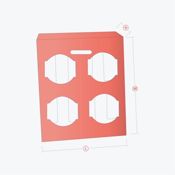 Flat design layout of a custom ice cream cone holder box with dimensions for four cones.