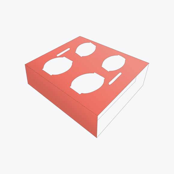 3D model of a custom ice cream cone holder box with slots for four cones.