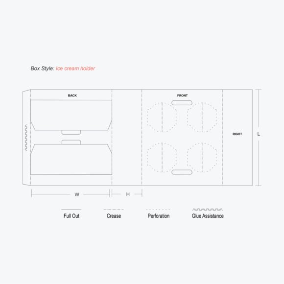 Die-cut template of an ice cream cone holder box with folding and gluing instructions.