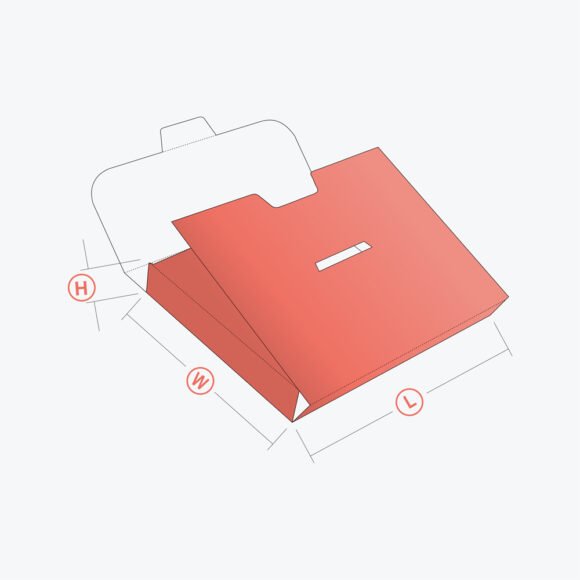 Assembled Paper Briefcase Box with handle design, showcasing its dimensions for retail and corporate use.