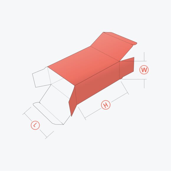 Partially open Reverse Tuck End Box with visible dimensions and foldable flaps.
