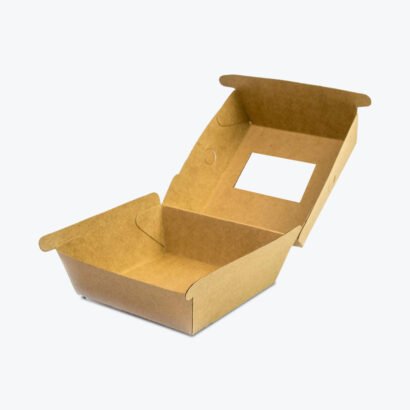 corrugated box with a clear window for product visibility.