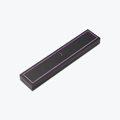 Custom chocolate box in a sleek black telescopic design with a purple border, perfect for premium chocolate packaging.