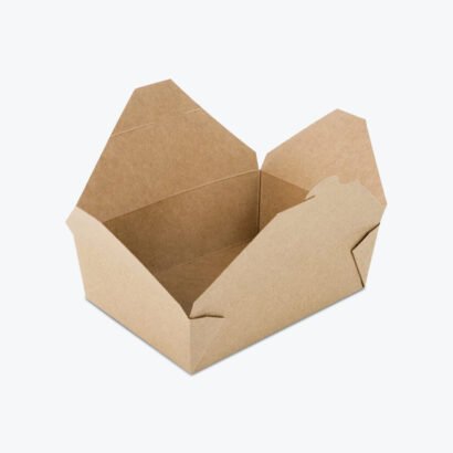 Unfolded kraft takeout box with spacious interior for versatile food packaging.