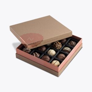 Elegant custom truffle boxes with assorted chocolates in eco-friendly packaging.