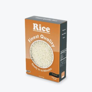 Custom rice boxes with a window displaying high-quality rice in eco-friendly packaging.