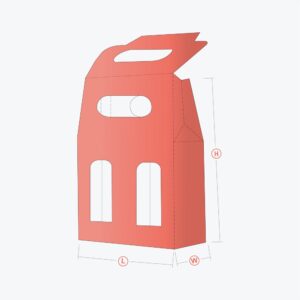 3D view of Gable Bag Bottom Hanger Box with top handle and window cutouts