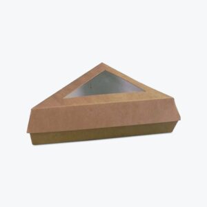 Custom pie slice box with a kraft finish and clear window for showcasing single servings.