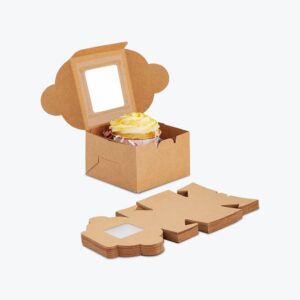 Kraft small treat boxes with a clear window displaying a cupcake.