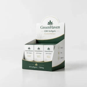 Custom CBD display boxes for CBD softgels with branded cardboard counter display design