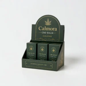 Custom CBD display boxes for CBD balm products with luxury green cardboard display packaging