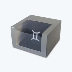 Custom hat boxes with clear window in gray cardboard packaging