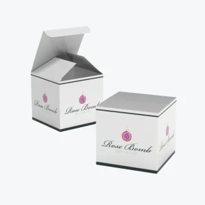 Custom bath bomb boxes in premium printed cube packaging with open and closed box design