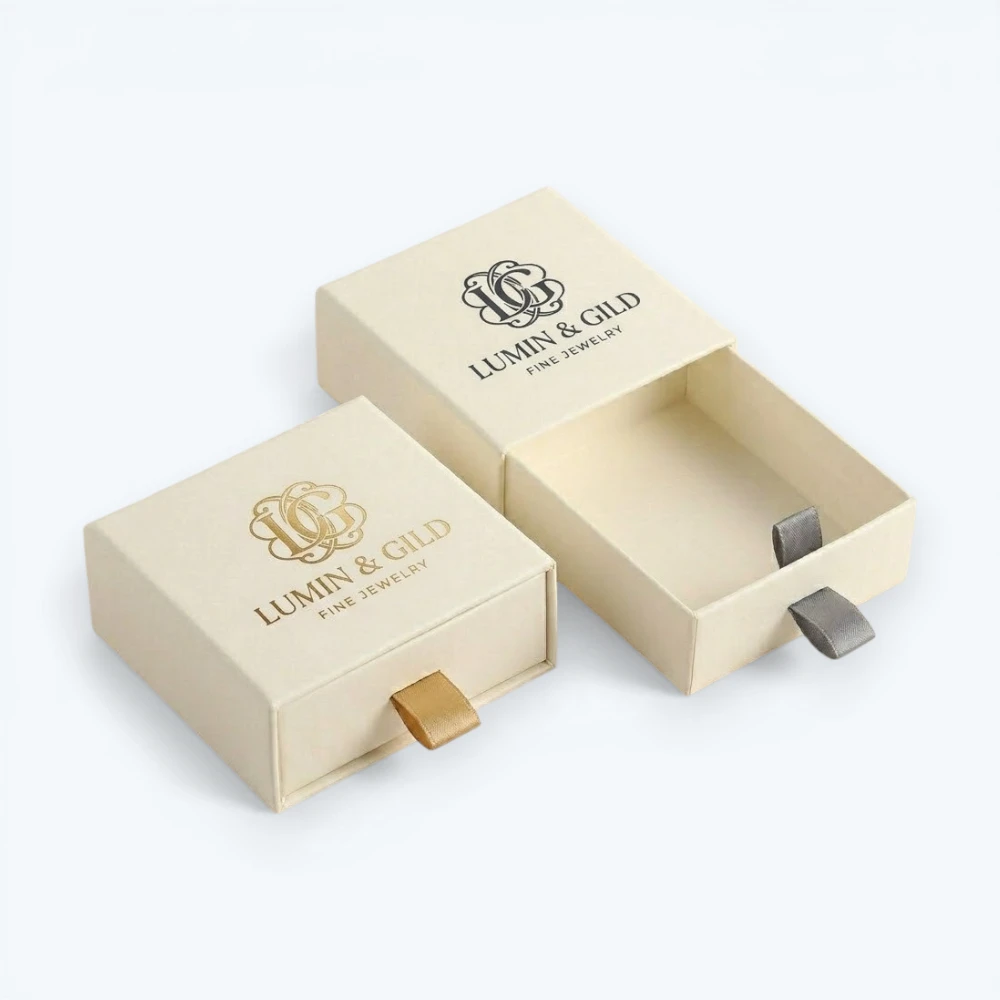 Custom jewelry boxes with logo in luxury drawer style packaging