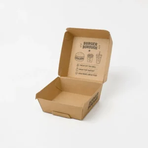 Custom burger boxes in cardboard kraft and black packaging