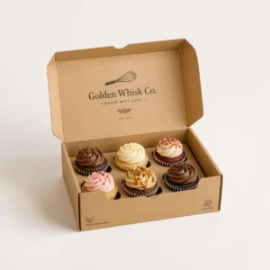 custom cupcake boxes in kraft material with inserts and logo printing
