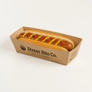 Custom hot dog trays in kraft material for food packaging