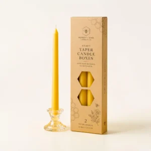 Kraft taper candle boxes with window cutouts, custom printing, and cardboard packaging for long candles