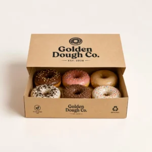 custom donut boxes in kraft material with logo for bakery packaging