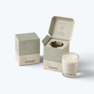 Candle box with insert for custom printed candle packaging with glass jar candle