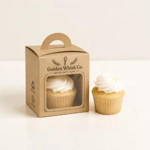 custom cupcake boxes made from cardboard with window and logo design