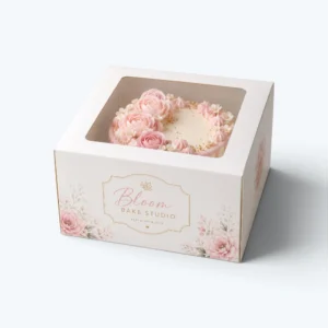 custom cake boxes with window for branded bakery cake packaging
