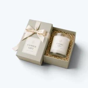 Custom candle gift boxes with ribbon and candle jar for premium gift packaging