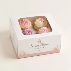 custom cupcake boxes with window for branded bakery cupcake packaging