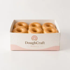 custom donut boxes for bakery packaging with fresh glazed donuts