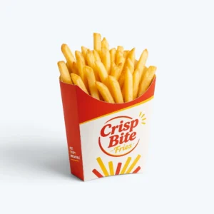 Custom French fry boxes with red printed food packaging design