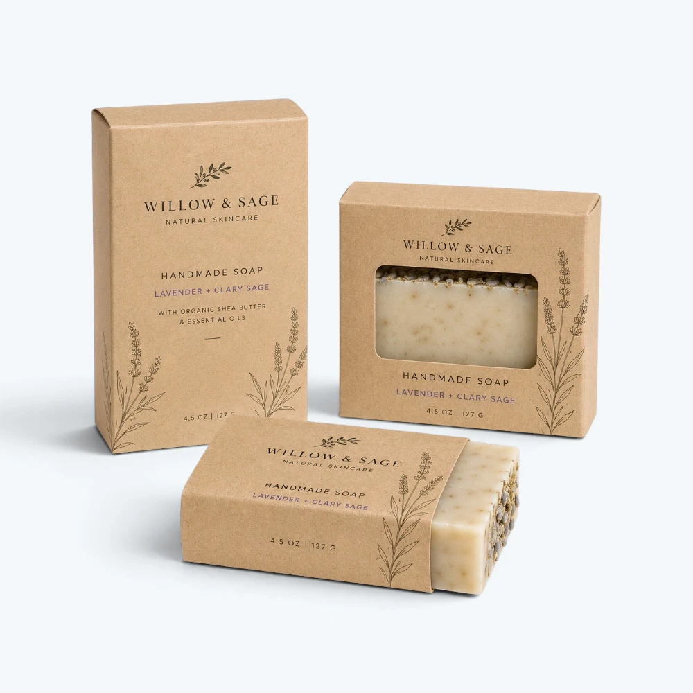 Custom kraft soap boxes for handmade soap packaging with printed kraft design