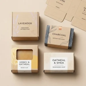 Custom kraft soap boxes with window and soap sleeve packaging for handmade soaps