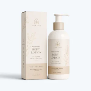 Custom lotion boxes with body lotion pump bottle and printed cardboard packaging
