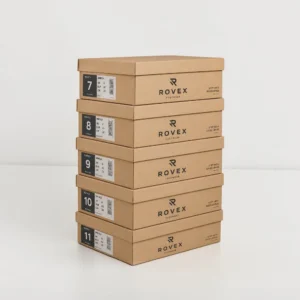 Custom shoes boxes stacked for wholesale footwear packaging with printed labels