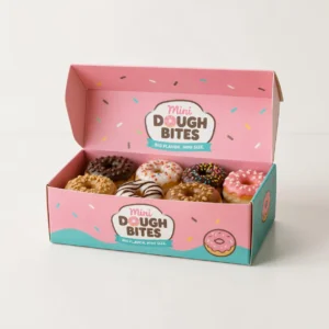 custom donut boxes with colorful printed design for mini donuts