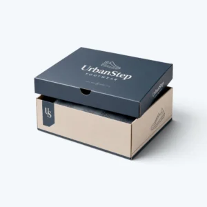 Custom shoes boxes with black printed lid and kraft cardboard base for footwear packaging
