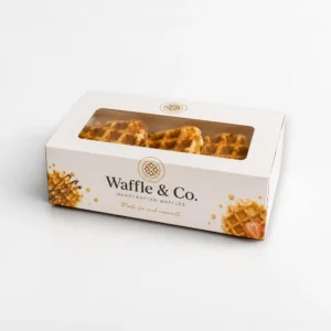 Custom waffle boxes with clear window and branded waffle packaging design