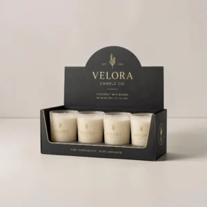 Custom candle display boxes in black printed packaging for luxury candle retail display