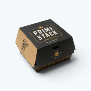 Gourmet burger boxes with premium black printed packaging design