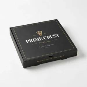 Custom pizza boxes with logo in black premium packaging design