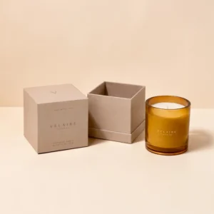 Rigid candle box with neutral paperboard packaging for scented jar candles