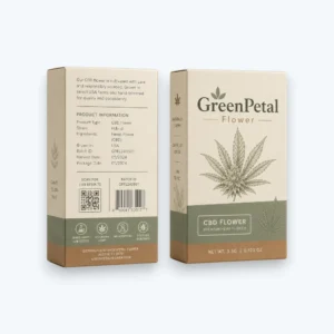 CBD Flower Boxes with custom printed hemp flower packaging and product details