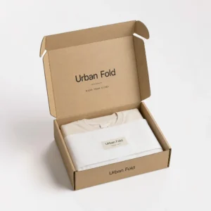Apparel mailers in kraft packaging for folded clothing and branded delivery