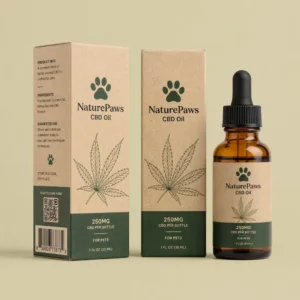 Kraft CBD pet oil packaging with eco-friendly printed boxes and amber dropper bottle