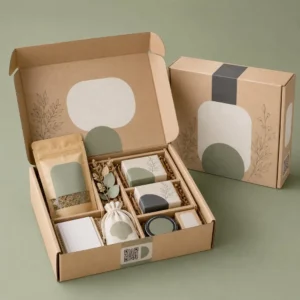 Custom subscription boxes in kraft material with branded inserts and eco-friendly packaging