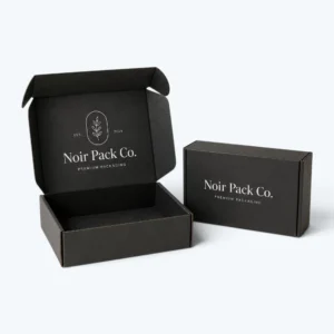 Black mailer boxes with logo printing for premium ecommerce packaging